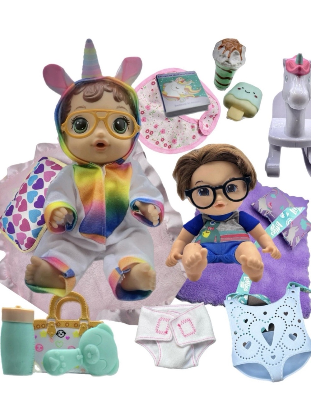 Unicorn Rainbow Baby Doll Set with Accessories - Pink/Multicolor